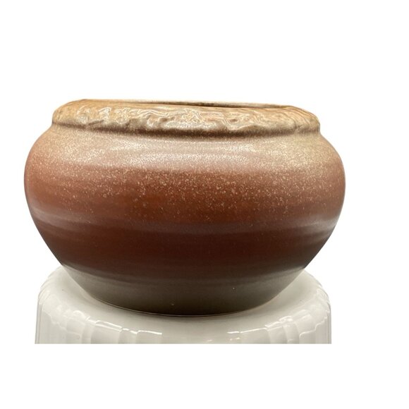 Vintage Brown Ceramic Pot Planter Asian Script "As One Wishes" 4"H x 6.5"W - Picture 4 of 7